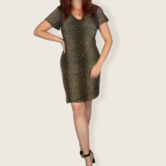 Vintage 90s Size 10 Dress Barn Neutral Leopard Print Cheetah Print Mini Dress - Picture 5 of 11